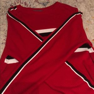 Soft red light sweater with black&white stripes